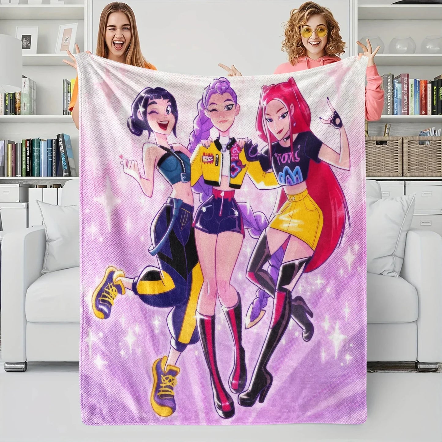 K-Pop Hunters Blanket Hot Rumi Mira Zoey Printed Multifunctional Flannel Throw Fan Gifts for Home Leisure Camping Travel