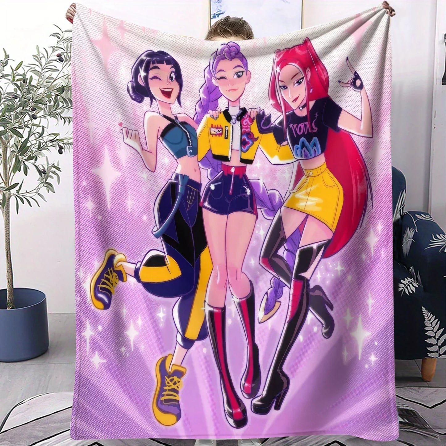 K-Pop Hunters Blanket Hot Rumi Mira Zoey Printed Multifunctional Flannel Throw Fan Gifts for Home Leisure Camping Travel