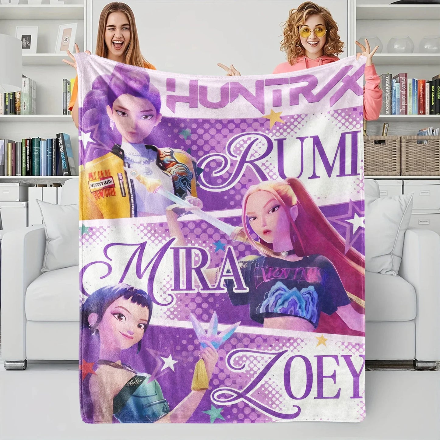 K-Pop Hunters Blanket Hot Rumi Mira Zoey Printed Multifunctional Flannel Throw Fan Gifts for Home Leisure Camping Travel