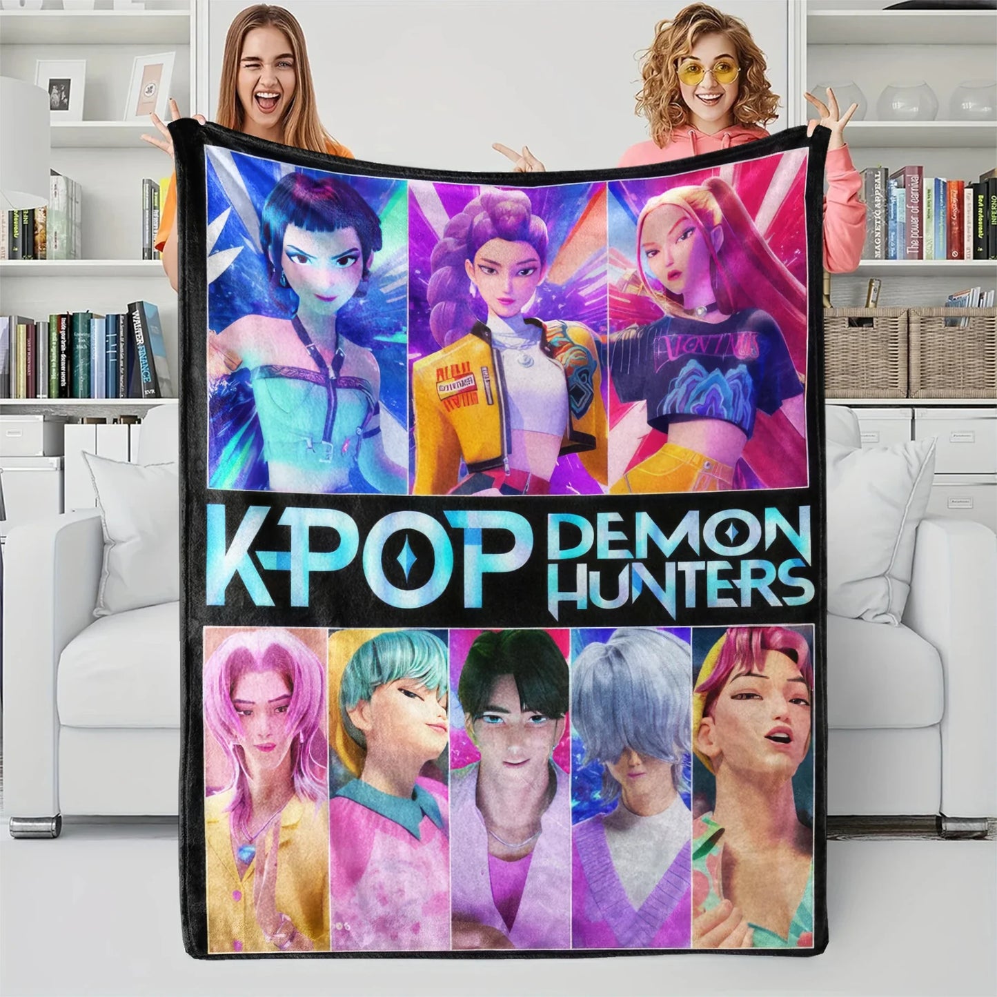 K-Pop Hunters Blanket Hot Rumi Mira Zoey Printed Multifunctional Flannel Throw Fan Gifts for Home Leisure Camping Travel