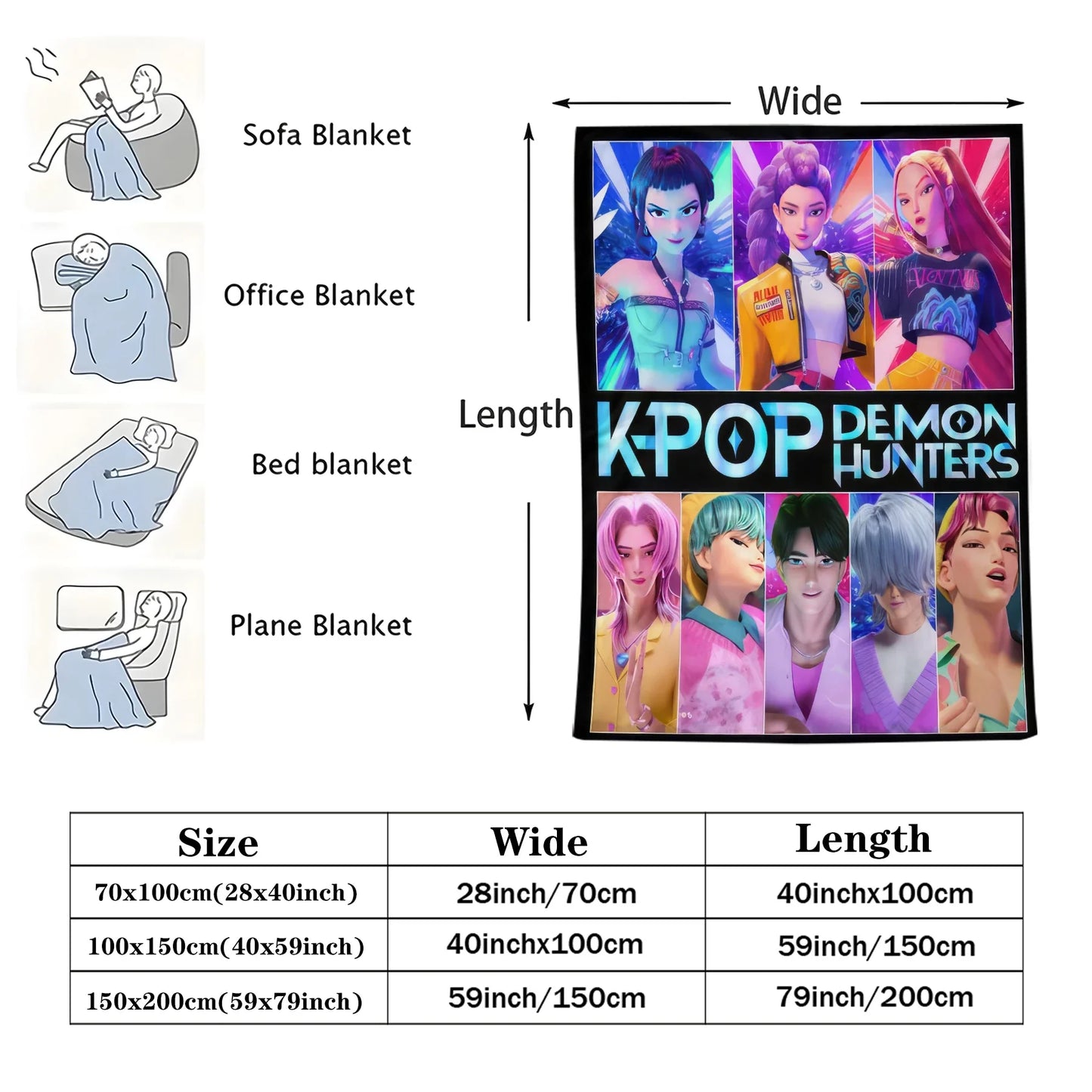 K-Pop Hunters Blanket Hot Rumi Mira Zoey Printed Multifunctional Flannel Throw Fan Gifts for Home Leisure Camping Travel