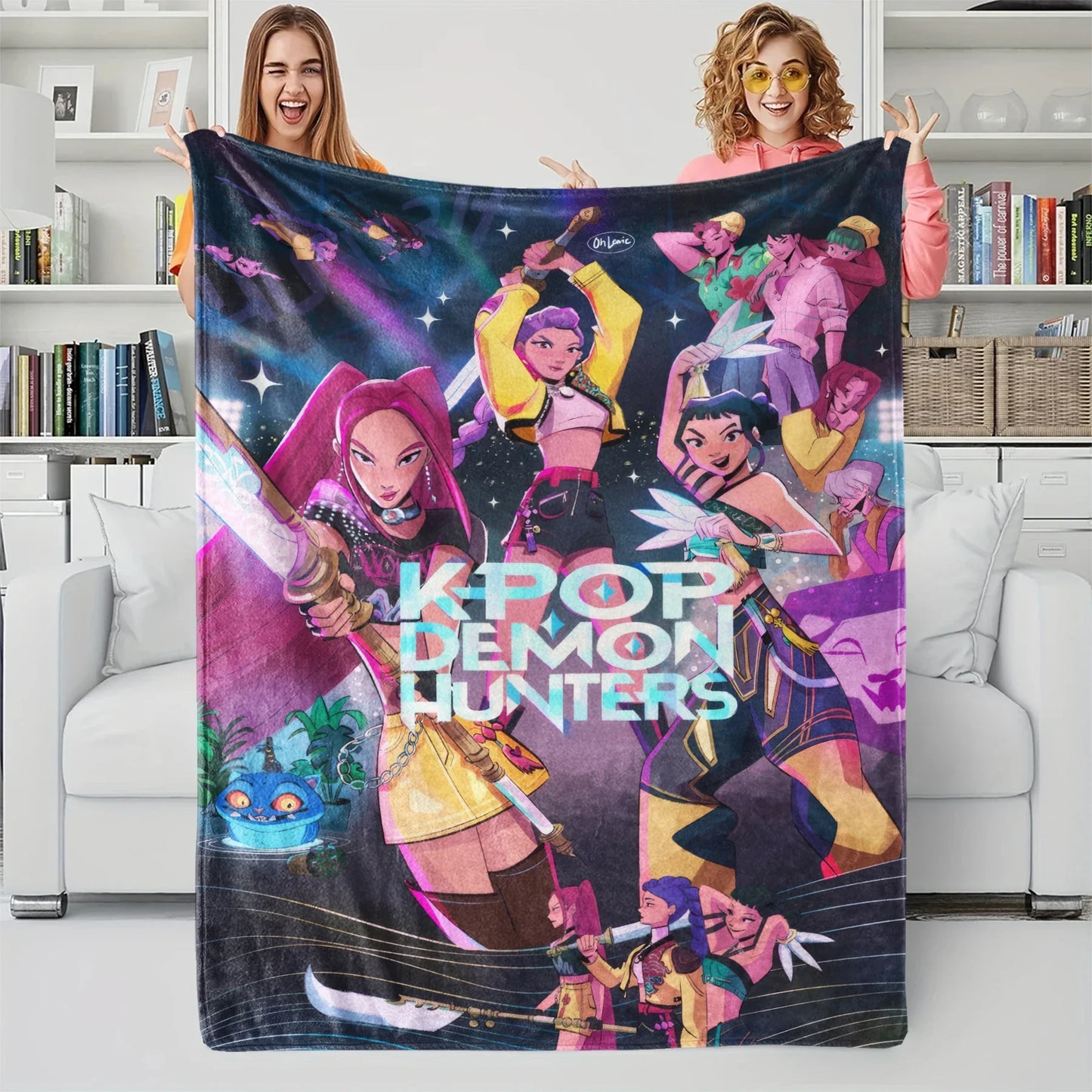 K-Pop Hunters Blanket Hot Rumi Mira Zoey Printed Multifunctional Flannel Throw Fan Gifts for Home Leisure Camping Travel