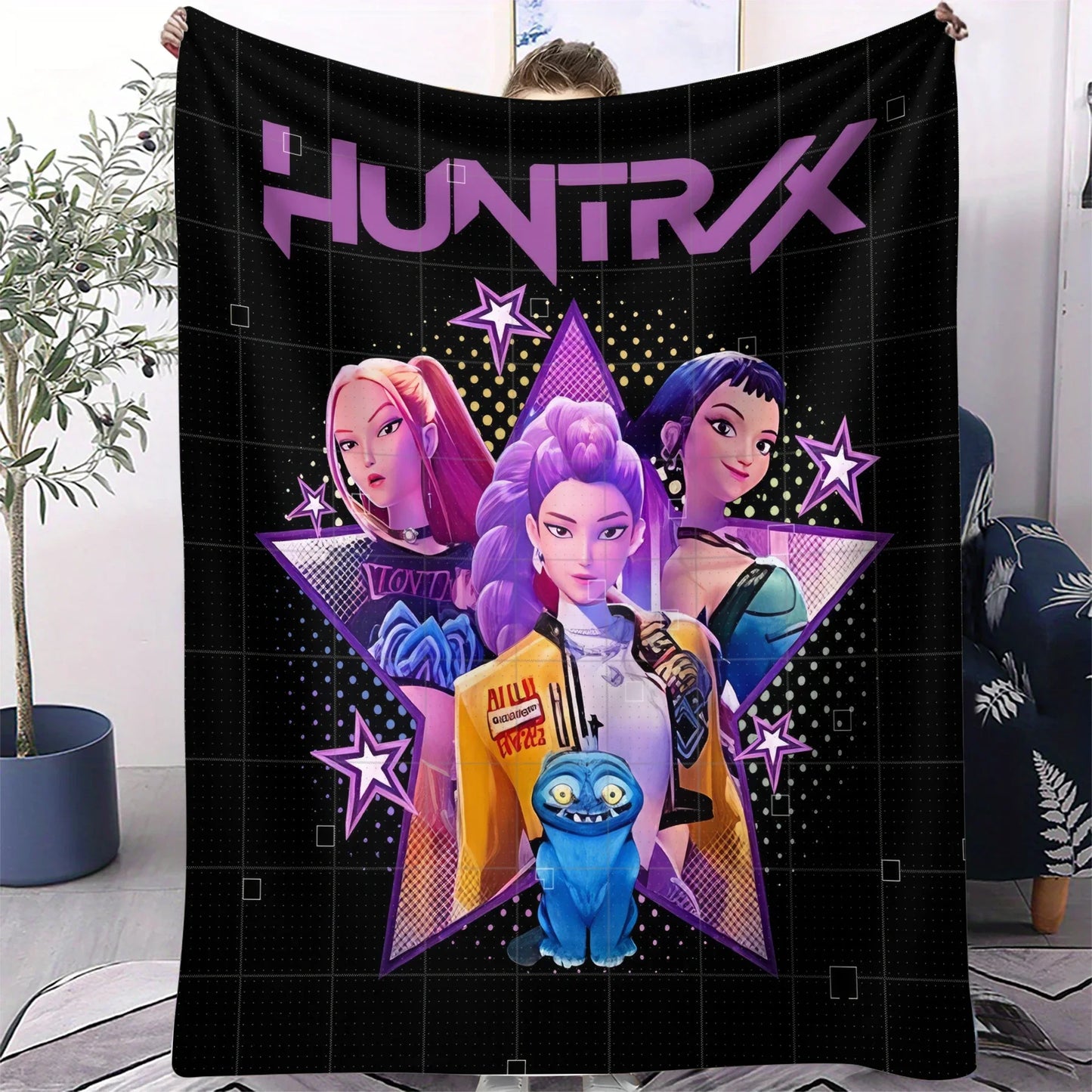 K-Pop Hunters Blanket Hot Rumi Mira Zoey Printed Multifunctional Flannel Throw Fan Gifts for Home Leisure Camping Travel