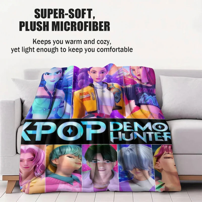 K-Pop Hunters Blanket Hot Rumi Mira Zoey Printed Multifunctional Flannel Throw Fan Gifts for Home Leisure Camping Travel